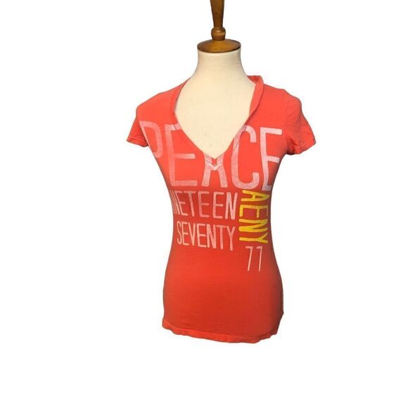 American Eagle coral peace shirt sleeve burn out tee - Picture 1 of 8